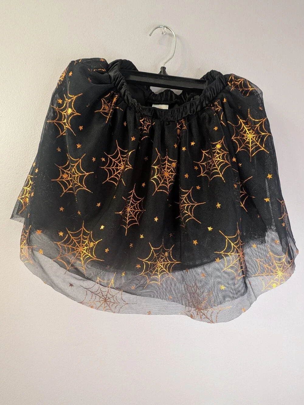 Wonder Nation Kids Black W/Orange Halloween Spiderweb Star Tulle Skirt- Sz 6-6X​